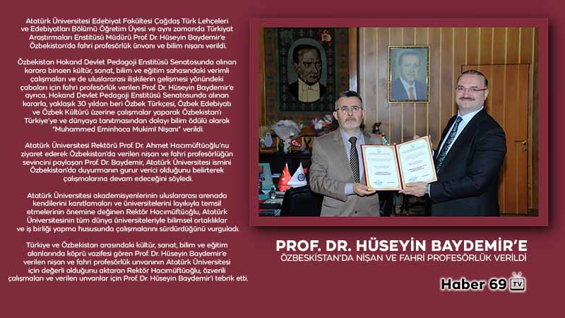 Prof. Dr. Hüseyin Baydemir’e Özbekistan’da Nişan ve Fahri Profesörlük Verildi